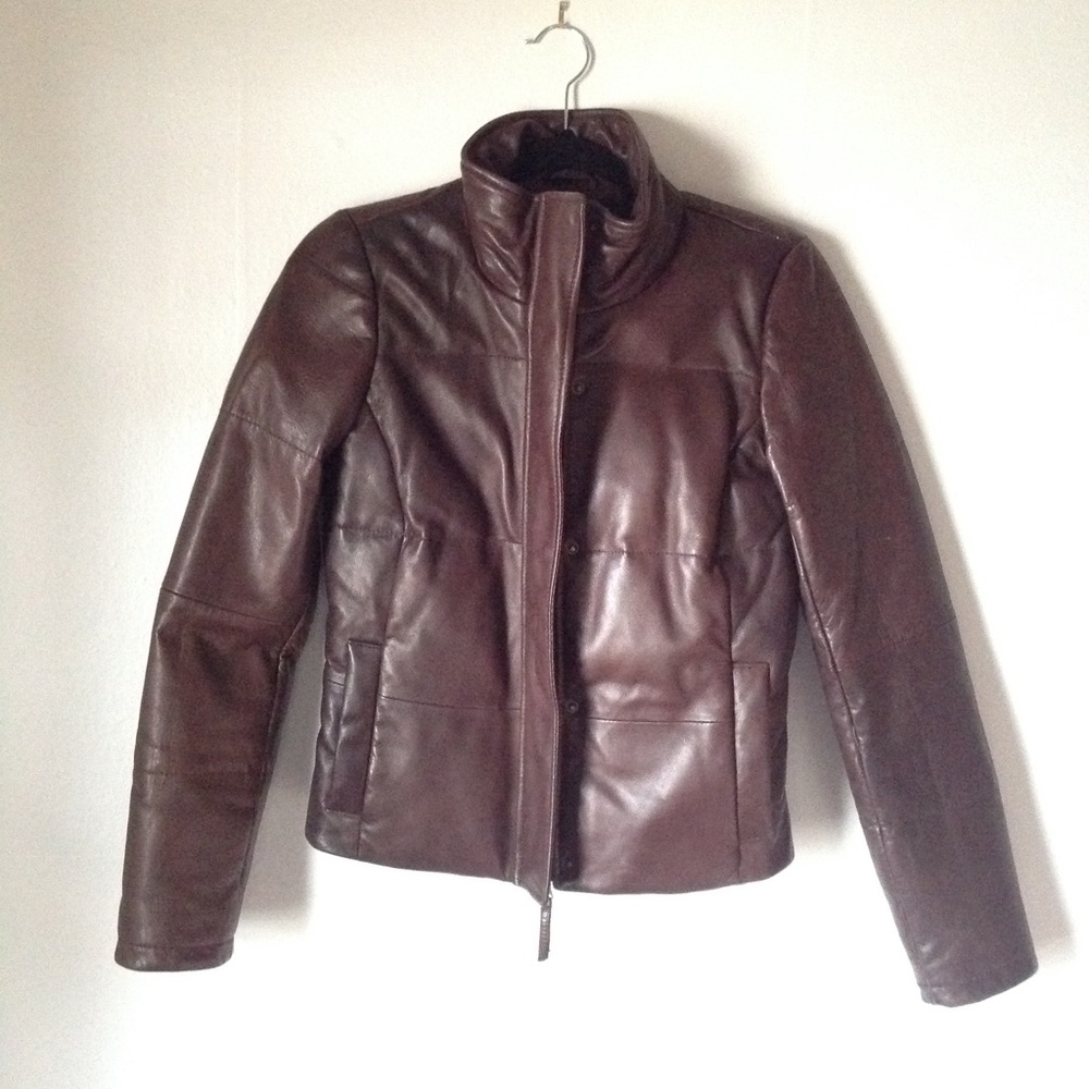 Genuine leather jacket with down filling